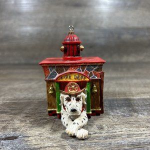 Dalmatian Dog in Fire Dept Doghouse Fire Station Christmas Ornament Fire Hydrant